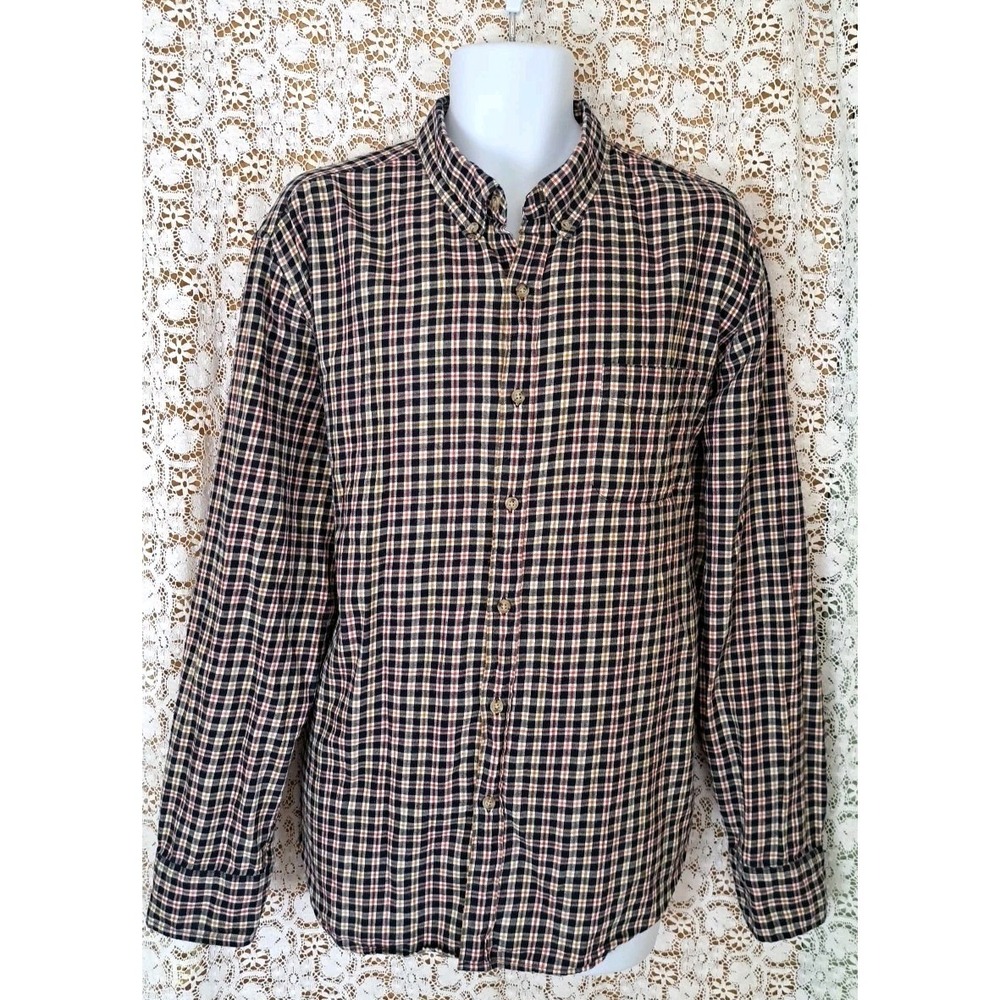 J.Crew Flannel Shirt XXL Navy Red Plaid Brushed Twill Classic Fit Button Collar